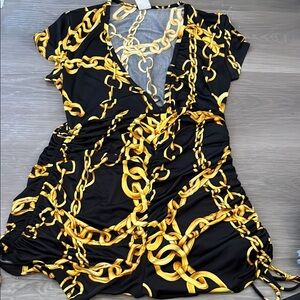 Black and Gold Chain Print Dress